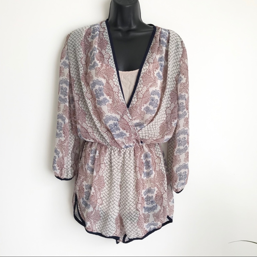 Fraiche by J Boho Printed Sheer Nude Romper S